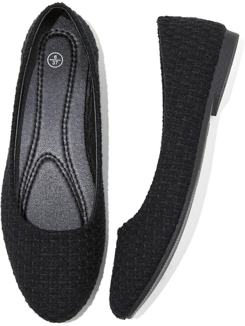 Women's Black Textured PU Leather Non Slip Low Heel Slip on Loafer Flat Shoes